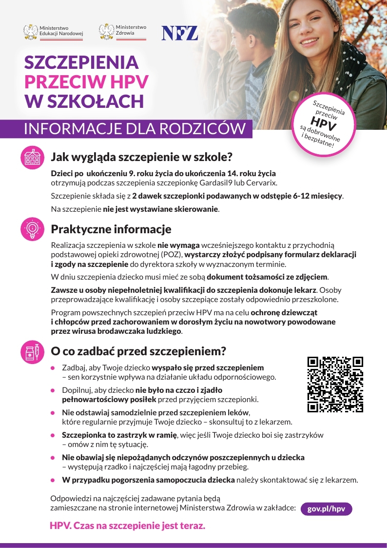 plakat informacyjny szczepienia przeciwko wirusowi brodawczaka (HPV)